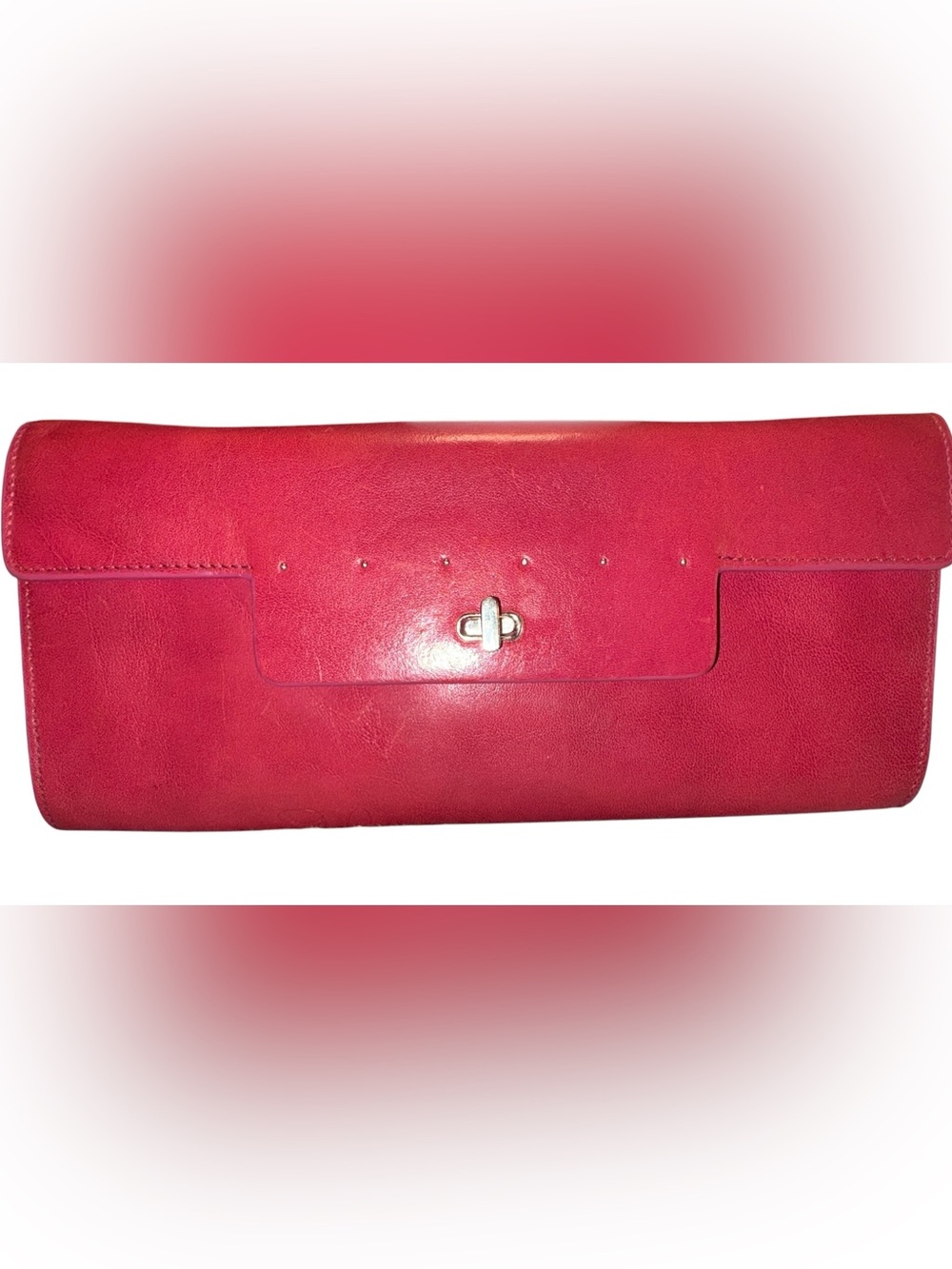 Vintage Monsac Original Pink Magenta/Fuchsia Leather Turn-Lock Clutch